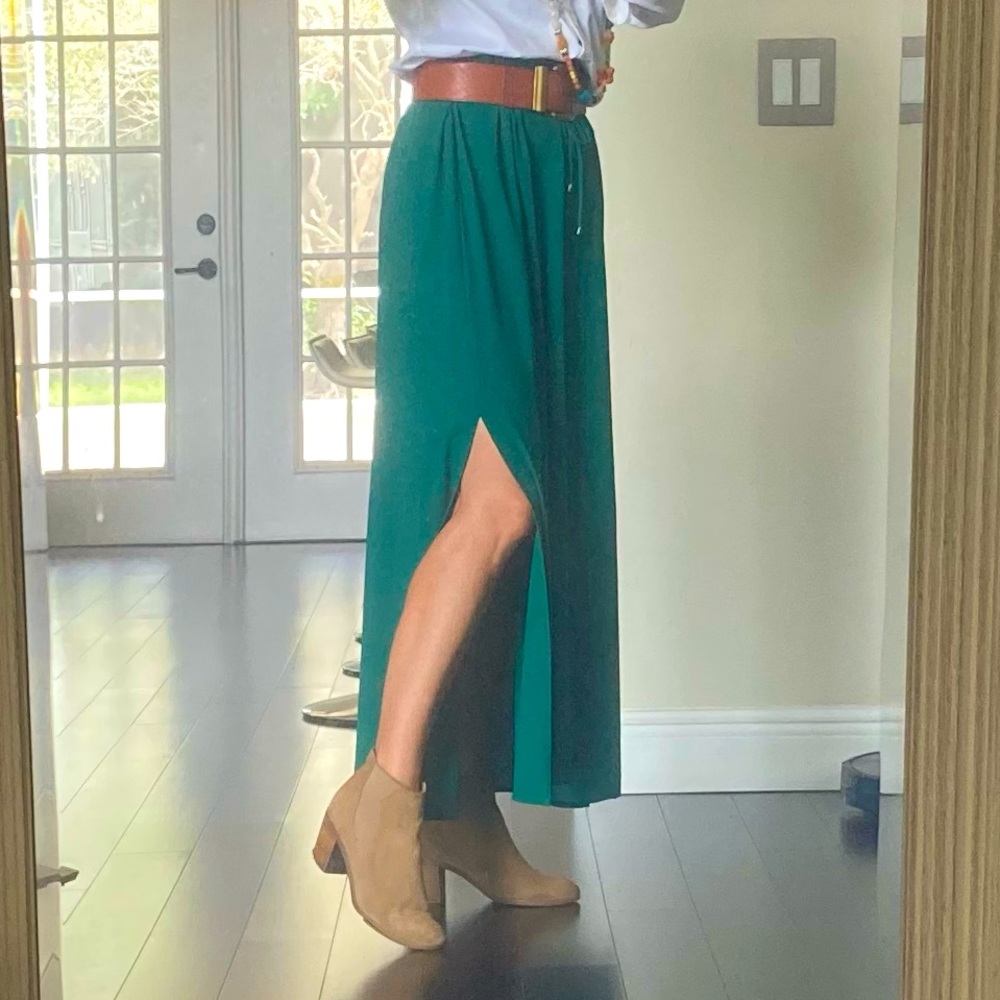Zara Green Maxi Wrap Skirt with Slit